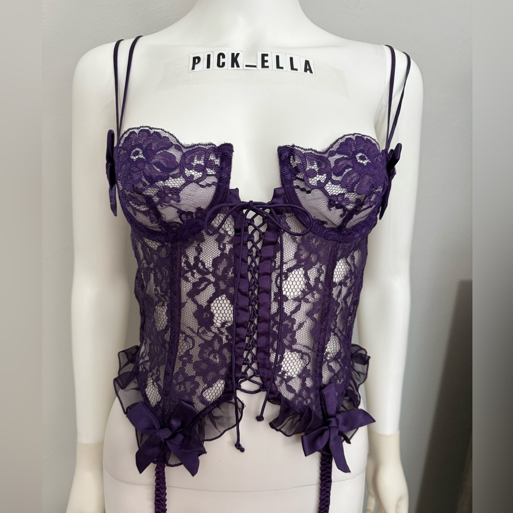 34B💜VS 80’s RARE💜 Victoria’s Secret Vintage GOLD LABEL Purple Floral Lace Corset
